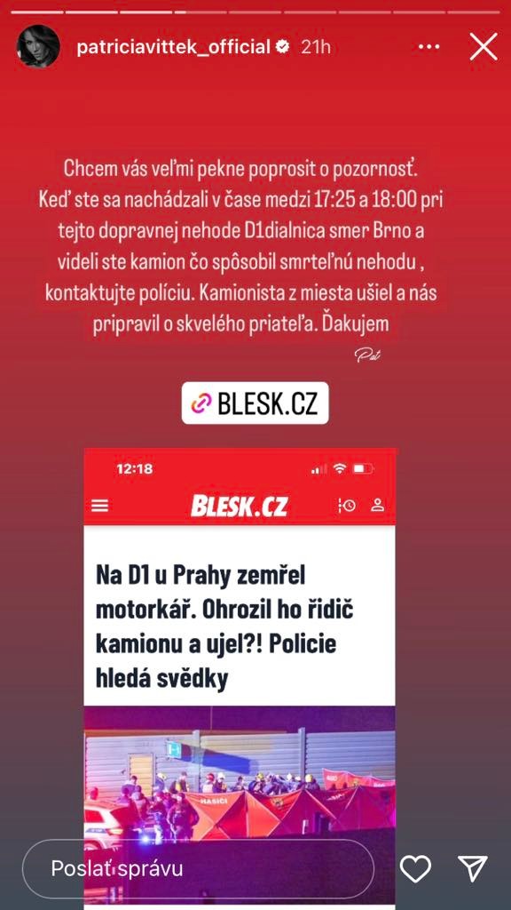 Patríciu zasiahla smrť blízkeho človeka.