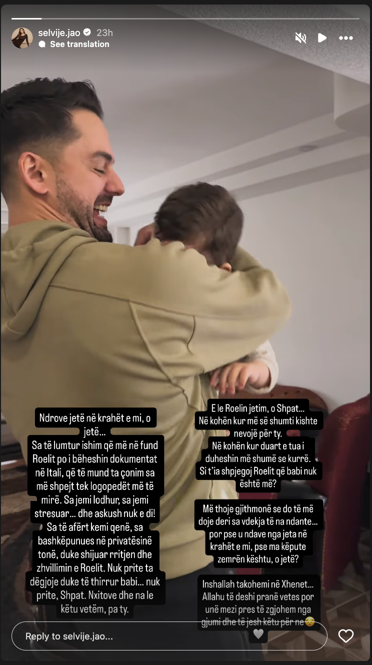 Bývalá manželka Shpata Kasapiho napísala na Instagrame dojemné vyznanie. 