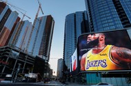 Advertising displays of NBA basketball star LeBron James in downtown Los Angeles