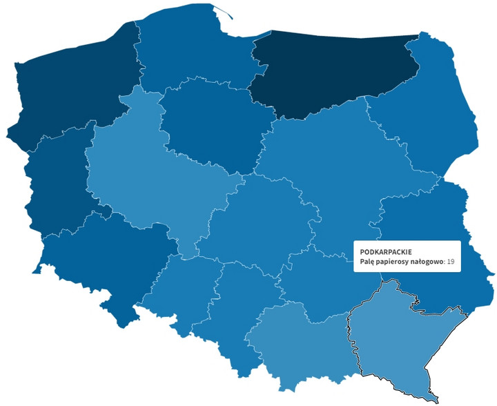 Odsetek nałogowych palaczy w województwach