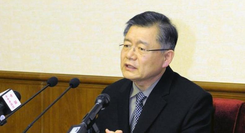 Hyeon Soo Lim speaks during a news conference at the People's Palace of Culture in Pyongyang, in this undated photo released by North Korea's Korean Central News Agency (KCNA) on July 30, 2015.