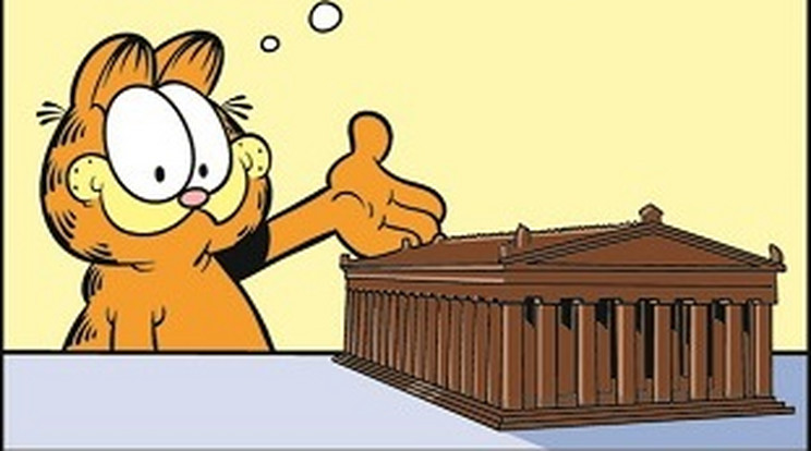 Garfield büszkén mutatta csokiból készült építményét