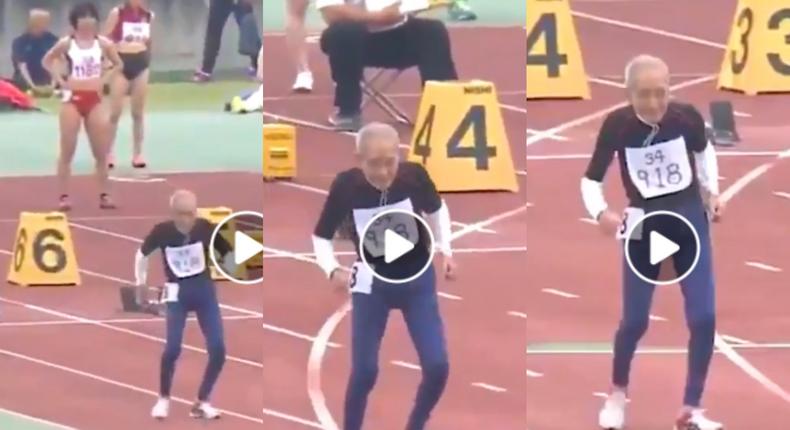 102-year-old man competes in a 100-meter race with able-bodied youth (video)