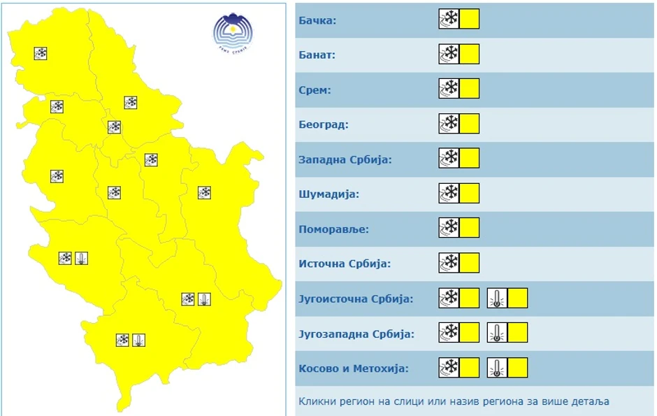 Meteoalarm 25. novembar