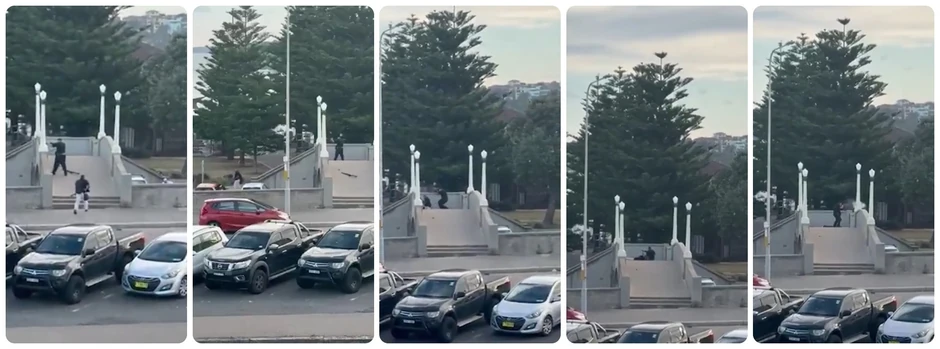 Pucnjava na plaži u Sidneju (L-D): Napadači pucaju sa mosta, jedan od njih je pogođen dok drugi nastavlja da puca