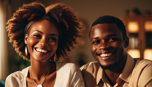 An AI-generated mage of happy African couple at home