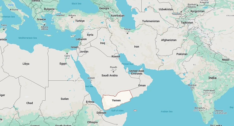 Mapa Jemen i okolina