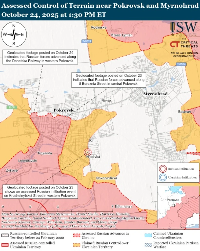 Pokrovsk i Mirnograd, mapa ISW