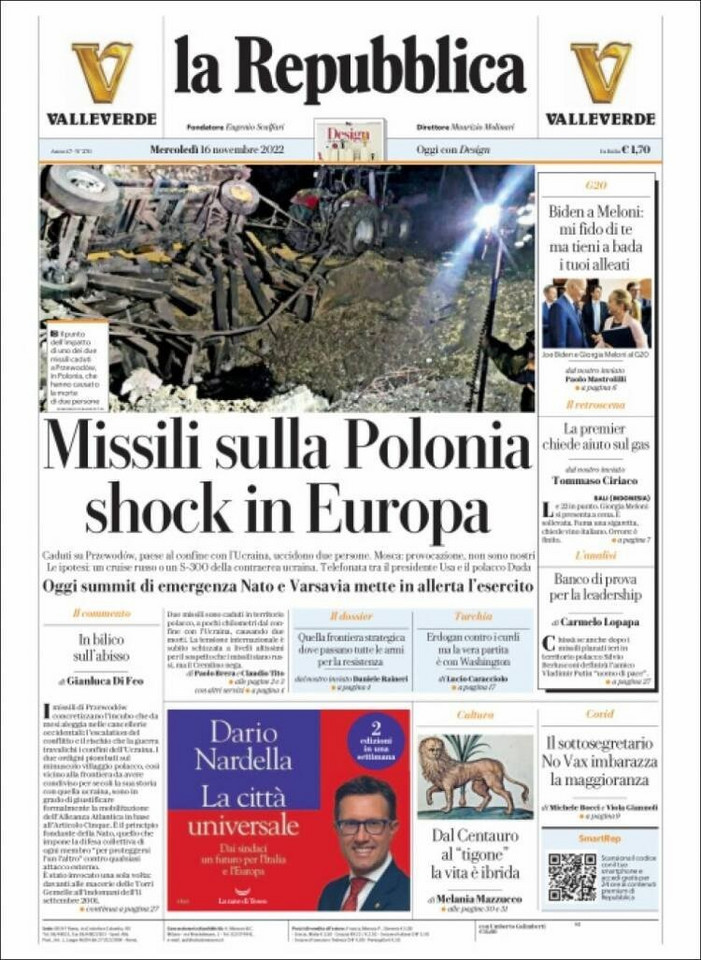 "Pociski w Polsce, szok w Europie" - "La Repubblica"