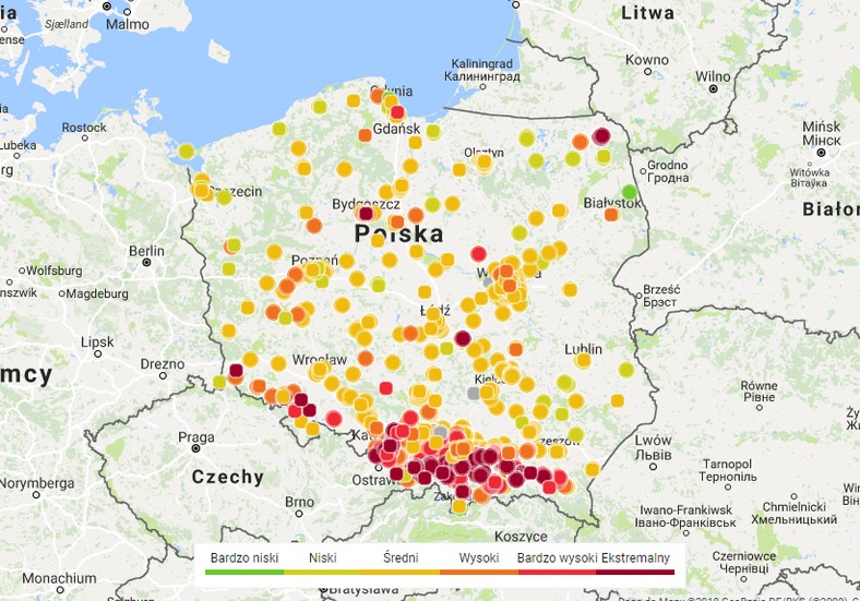 Mapa smogowa Airly - 20 lutego (godz. 10:00)