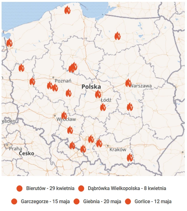 Mapa pożarów w Polsce