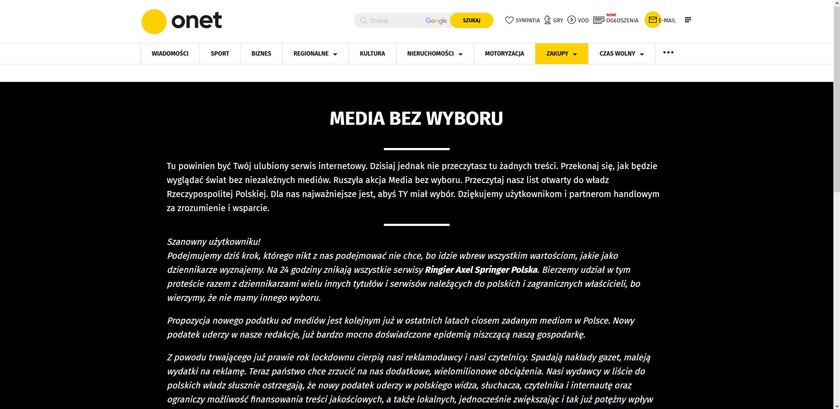 Te media przyłączyły się do akcji "Media bez wyboru"