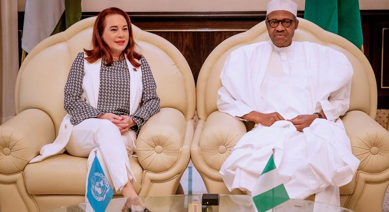 President of the @UN General Assembly @UN_PGA, H.E. Maria Espinosa is in Abuja. She had a meeting with President @MBuhari, and held a press conference alongside the Minister of Foreign Affairs, at the State House.  [Twitter/@BashirAhmaad]