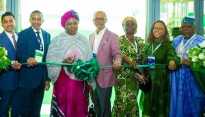 [L-R] Amogh Wadwalker, Exhibition Manager, Medic West Africa; Dr Abdu Mukhtar, National Coordinator, Presidential Unlocking the Healthcare Value Chain initiative; Dr Salma Ibrahim Anas, Honourable Special Adviser to the President on Health; Prof Akin Abayomi, Honourable Commissioner for Health, Lagos State; Nwachukwu Eme, Federal Ministry of Industry, Trade, and Investment; Dr Pamela Ajayi, President, Healthcare Federation of Nigeria (HFN); and Pharm Ahmed I Yakasai, Founder and CEO of Pharmaplus Nigeria Ltd and former President of the Pharmaceutical Society of Nigeria at the 2024 edition of Medic West Africa.