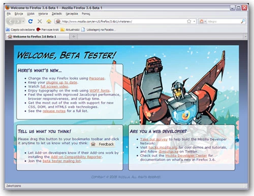 Przeglądarka internetowa Firefox 3.6 Beta 1 gotowa do testowania