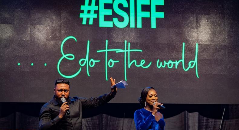 Hosts Rex Nosa and Linda Osifo at #ESIFF2022