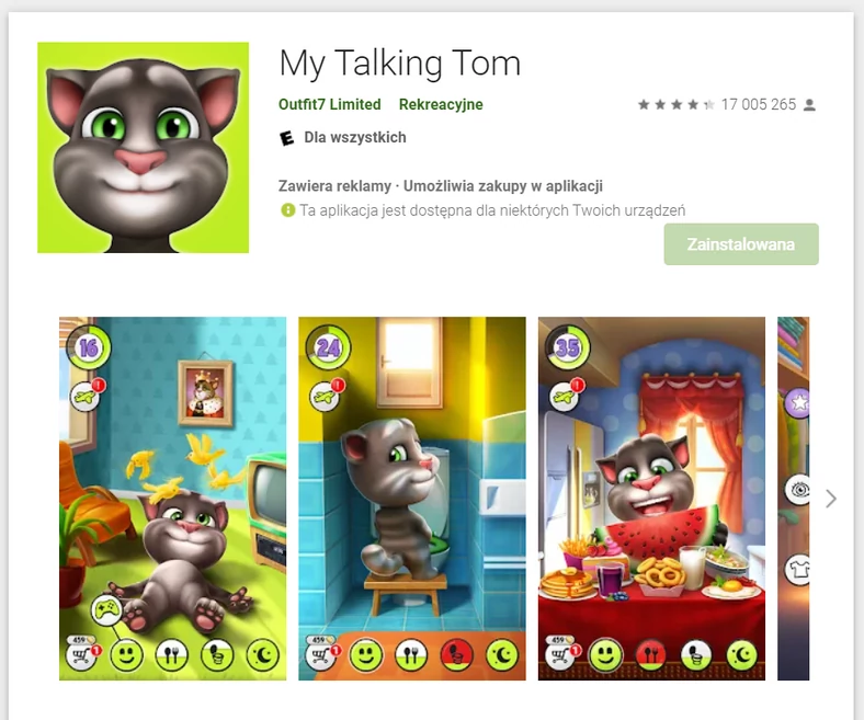 Gra My Talking Tom do pobrania w Sklepie Play