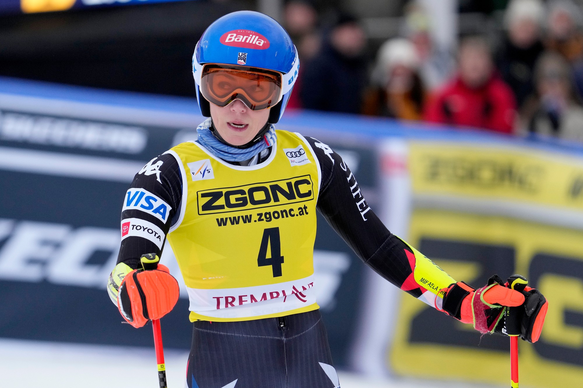 Americká lyžiarka Mikaela Shiffrinová v obrovskom slalome Svetového pohára v kanadskom stredisku Tremblant.