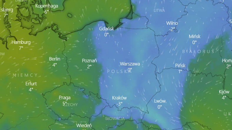 Prognozowana temperatura na 13 grudnia