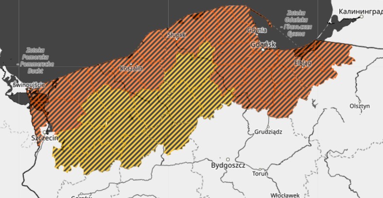 Ostrzeżenia przed wichurami, śniegiem, zawiejami oraz zamieciami śnieżnymi dotyczą głównie Pomorza i części Warmii