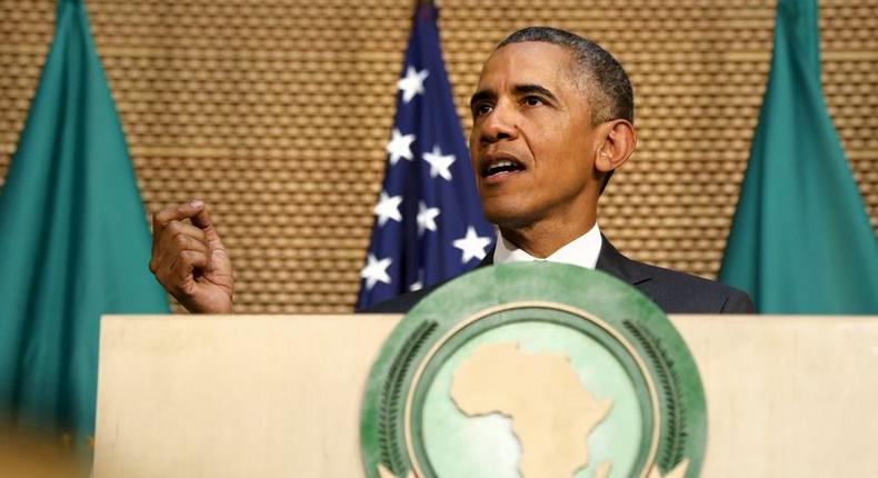 U.S. President Barack Obama delivers remarks at the African Union in Addis Ababa, Ethiopia July 28, 2015. REUTERS/Jonathan Ernst