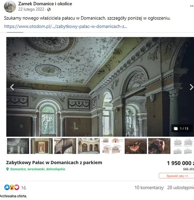 Archiwalne ogłoszenie dworu