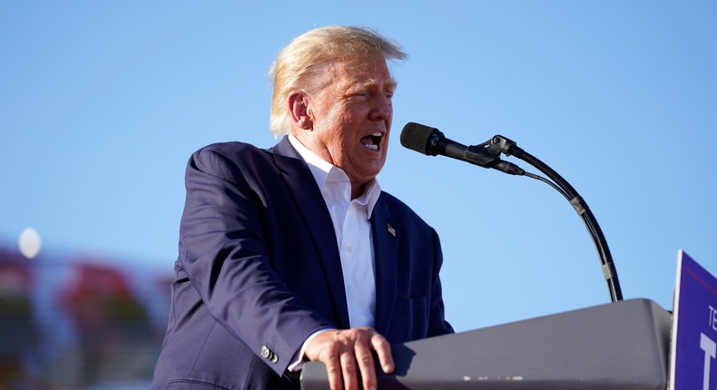 Former President Donald Trump speaks at a campaign rally at Waco Regional Airport, Saturday, March 25, 2023, in Waco, Texas.Evan Vucci/AP