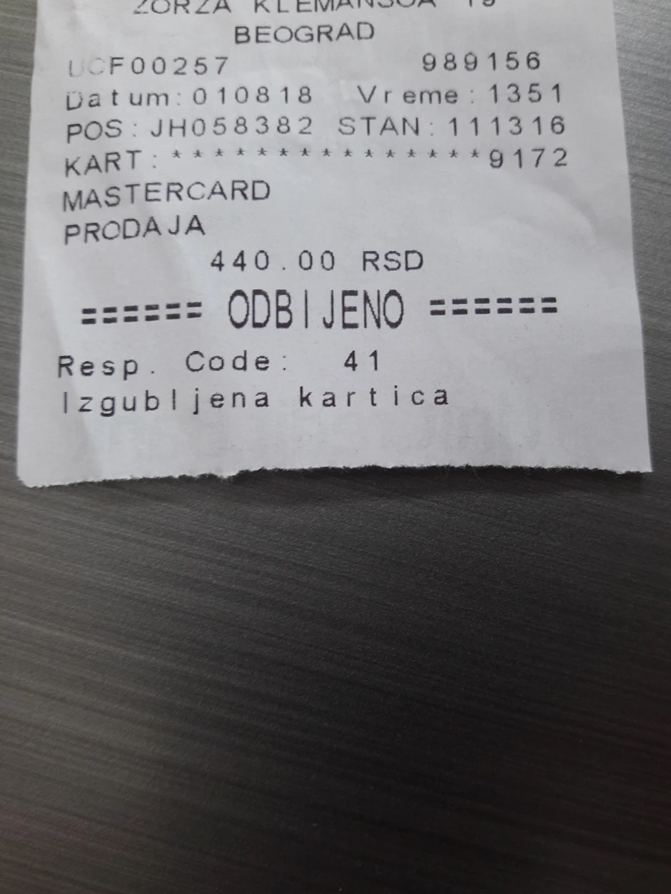 Sporan račun iz prodavnice