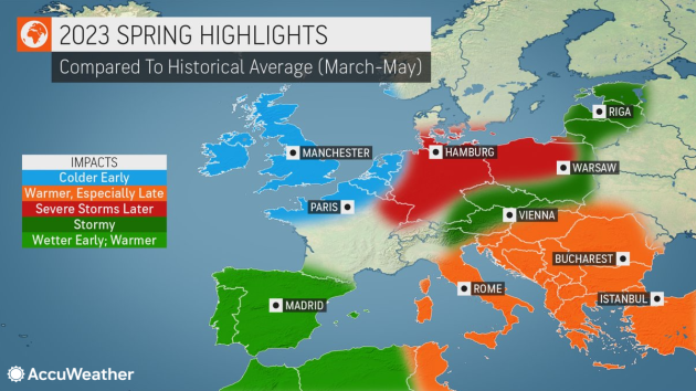Wiosną Polska może być narażona na częste opady i groźne burze