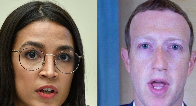 Rep. Alexandria Ocasio-Cortez and Facebook's CEO Mark Zuckerberg.