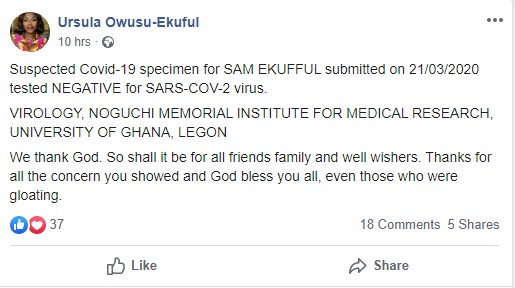 Ursula Owusu-Ekuful's Facebook post