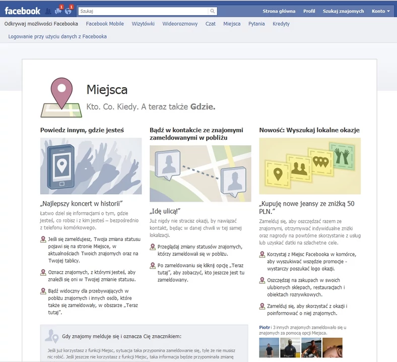 Facebook pokonuje konkurencje (np. Foursquare) wprowadzając te same funkcje