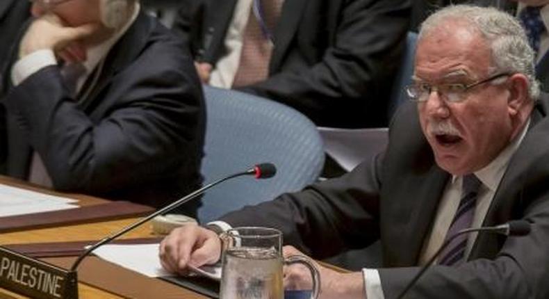 Palestinian Foreign Minister Riyad al-Maliki speaks during a United Nations Security Council meeting on the Middle East at the United Nations Headquarters in New York, October 22, 2015.