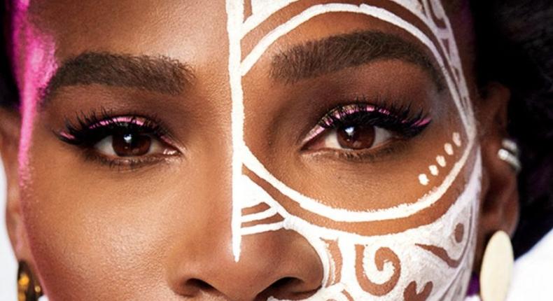 Serena Williams rocks Laolu’s unique face paint on the cover of Essence’s Global Fashion Issue (essence)