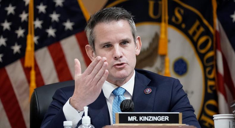 Rep. Adam Kinzinger of Illinois speaks as the House select committee investigating the January 6 attack on the US Capitol holds a hearing at the Capitol in Washington D.C. on July 21, 2022.