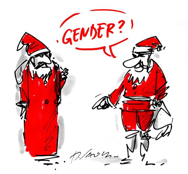Sawka, karykatura, gender, święta, święty Mikołaj
