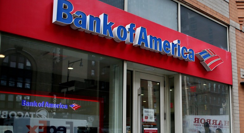 A Bank of America storefront.