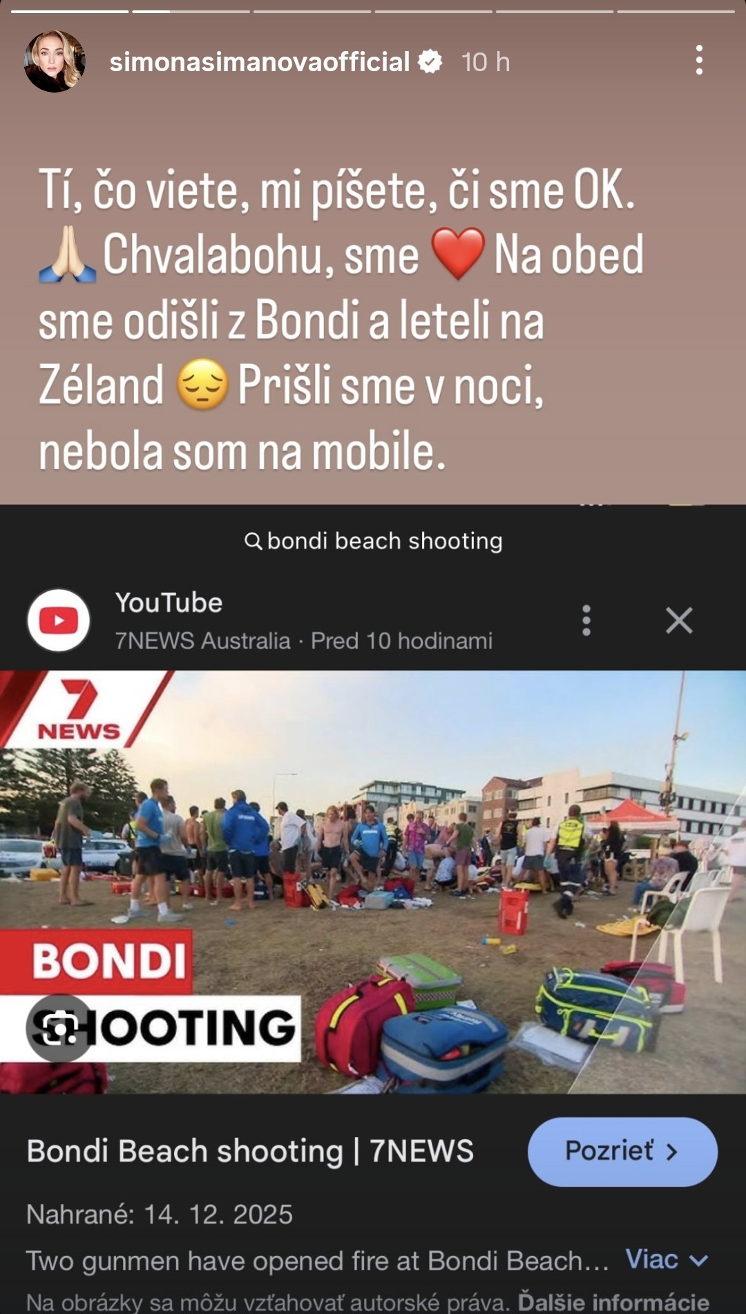 Moderátorka Simona Simanová bola v Sydney pár hodín pred teroristickým útokom. 