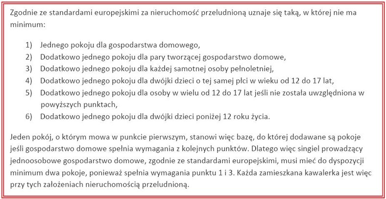 Nieruchomośc przeludniona - standardy europejskie