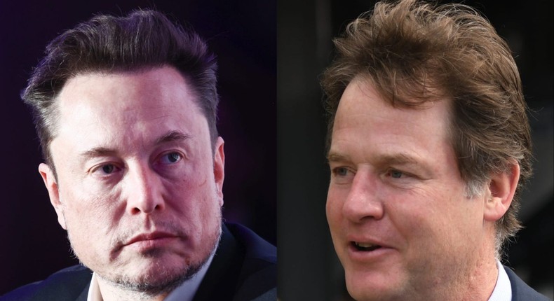 Meta's Nick Clegg (right) criticized Elon Musk's X as a platform for elites and unregulated speech.STR for NurPhoto via Getty Images and Artur Widak for NurPhoto via Getty Images