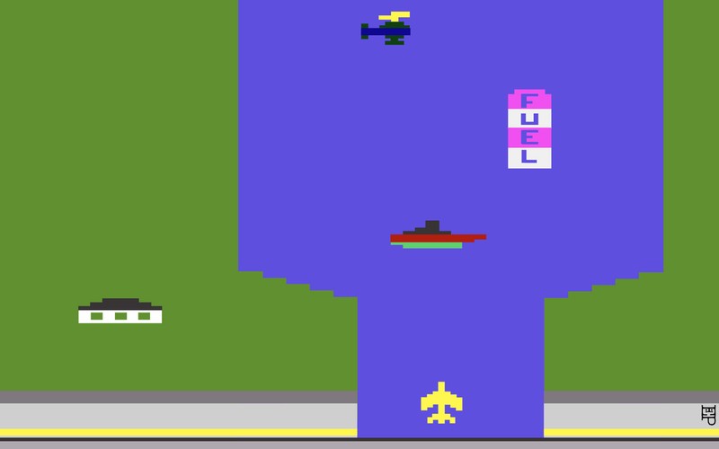 <b>River Raid (1982)</b>
<br><br>
Zanim Activision „poczęstowało” nas takimi tytułami, jak Quake i Call Of Duty, w 1982 roku amerykański producent wydał niepozorną zręcznościówkę – River Raid. Gra z miejsca podbiła serca graczy na całym świecie. W latach 80’ mogli się nią  cieszyć wszyscy… oprócz Niemców. W 1984 roku River Raid trafił bowiem do niemieckiego „indeksu gier zakazanych” – za dostarczanie graczom paramilitarnej edukacji (sic!).
<br>
(fot. screen z gry | ©Activision)
