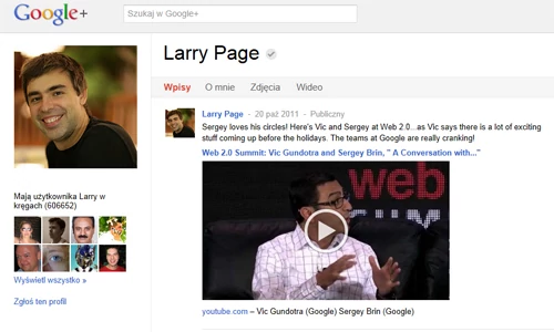 Larry Page, w przeciwieńskie do szefa Facebooka, coś czasami publikuje na swoim profilu