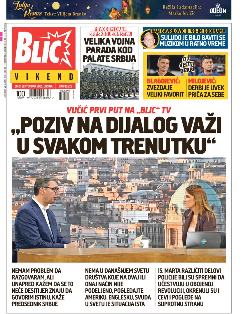 Blic naslovna 20.09.2025.