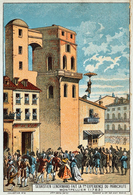 Ilustracja z XIX w. upamiętniająca skok Louisa-Sébastiena Lenormand