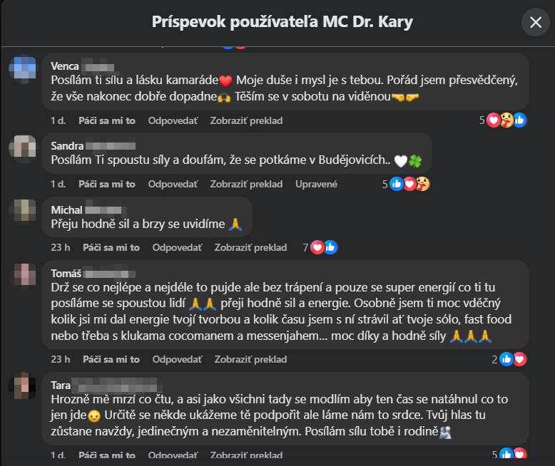 Fanúšikovia českého hudobníka MC Dr. Karya mu vyjadrili podporu.