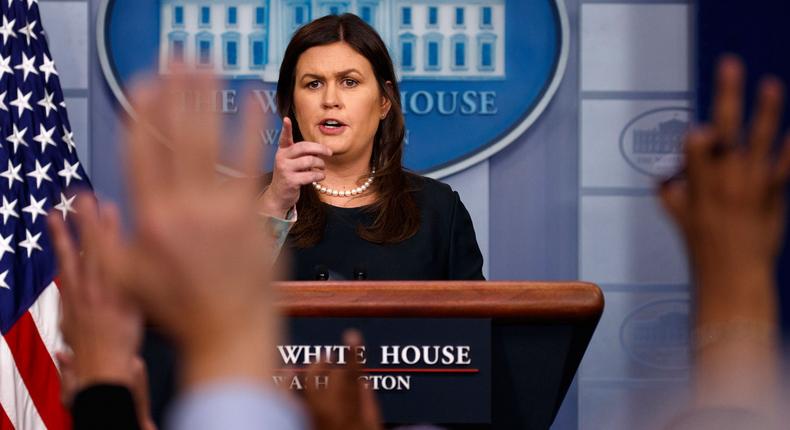 White House press secretary Sarah Huckabee Sanders speaks during the daily press briefing at the White House, August 1, 2018, in Washington D.C.