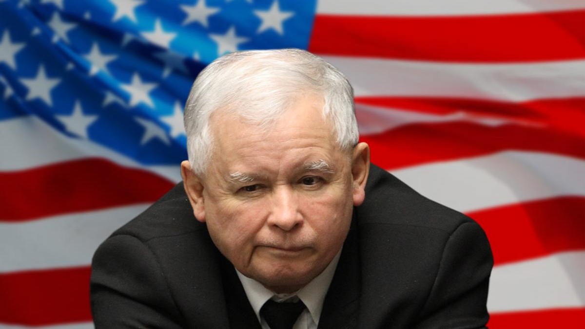 Kaczyński i flaga USA 