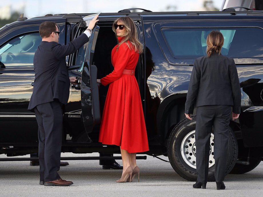 Melania Trump dons a statement coat.