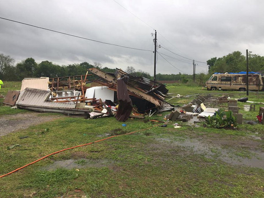A trailer home in Louisiana where two people were killed after a possible tornado on April 2, 2017.