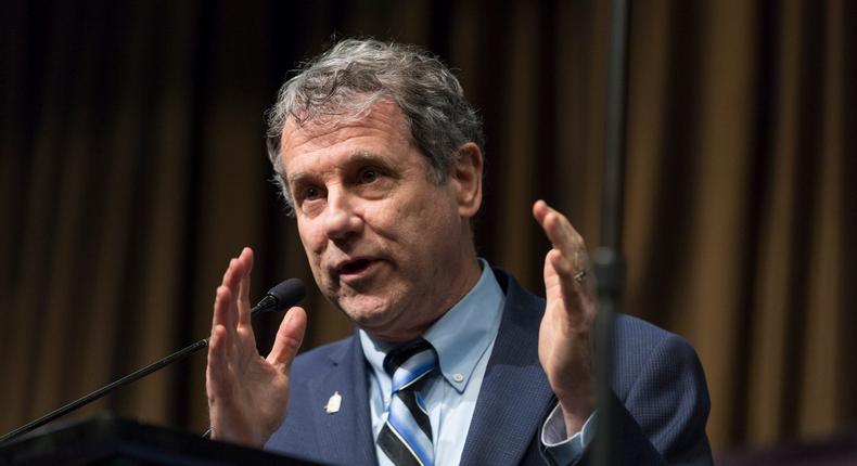 Sen. Sherrod Brown (D-OH) speaks at the NAN Conference on April 5, 2019 in New York City.
